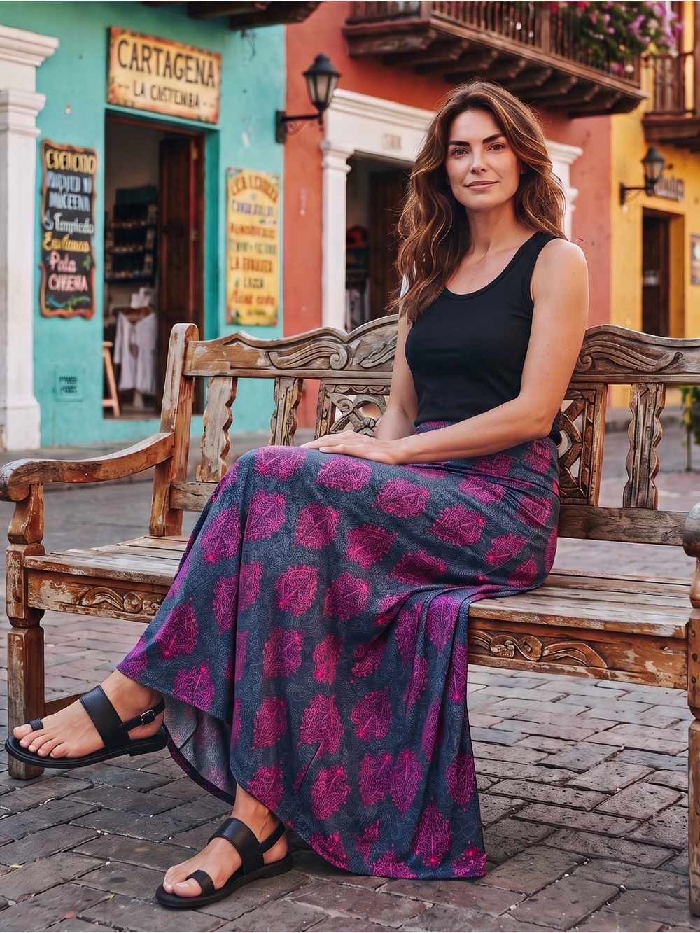 LuLaRoe Black Maxi Skirt with Magenta Floral Print - Picture 10 of 10